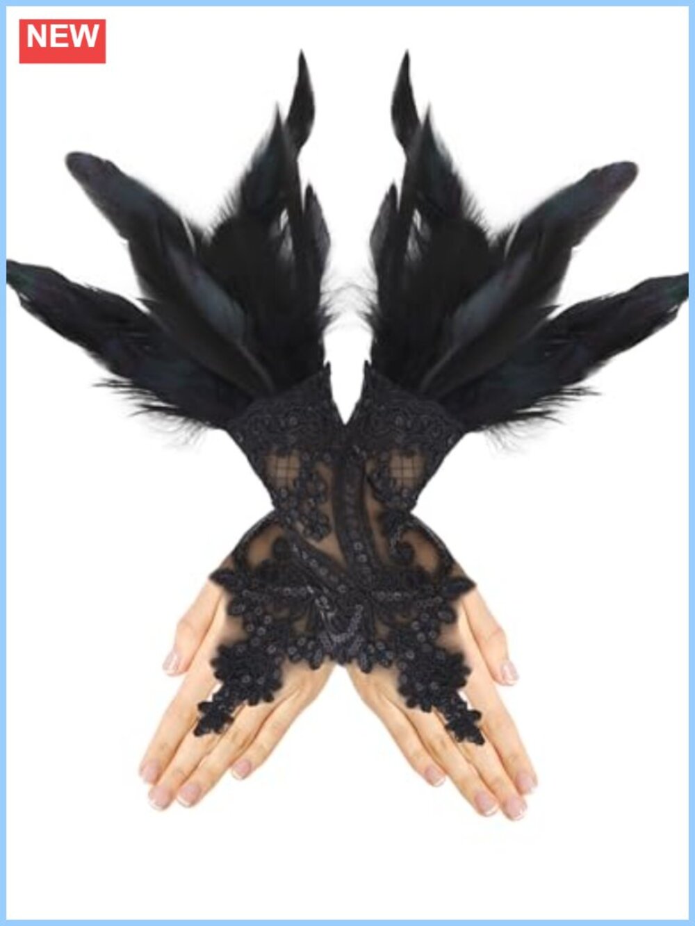Lace Feather Gloves Women's Long Gothic Halloween Cosplay Accessory One Size